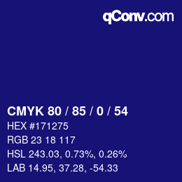 颜色代码: CMYK 80 / 85 / 0 / 54 | qconv.com