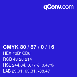 Color code: CMYK 80 / 87 / 0 / 16 | qconv.com
