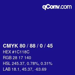 Color code: CMYK 80 / 88 / 0 / 45 | qconv.com