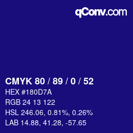 カラーコード: CMYK 80 / 89 / 0 / 52 | qconv.com