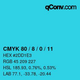颜色代码: CMYK 80 / 8 / 0 / 11 | qconv.com