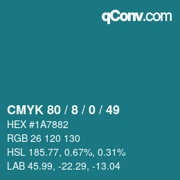 カラーコード: CMYK 80 / 8 / 0 / 49 | qconv.com