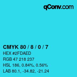 颜色代码: CMYK 80 / 8 / 0 / 7 | qconv.com
