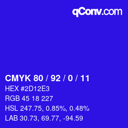 カラーコード: CMYK 80 / 92 / 0 / 11 | qconv.com
