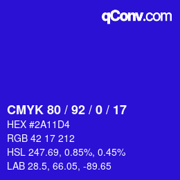 颜色代码: CMYK 80 / 92 / 0 / 17 | qconv.com
