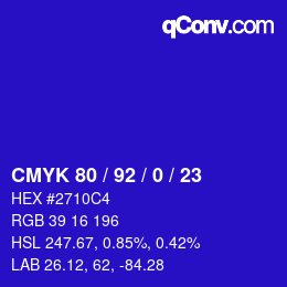 カラーコード: CMYK 80 / 92 / 0 / 23 | qconv.com