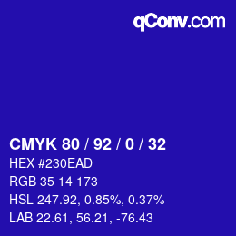 カラーコード: CMYK 80 / 92 / 0 / 32 | qconv.com