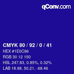 カラーコード: CMYK 80 / 92 / 0 / 41 | qconv.com