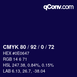 カラーコード: CMYK 80 / 92 / 0 / 72 | qconv.com