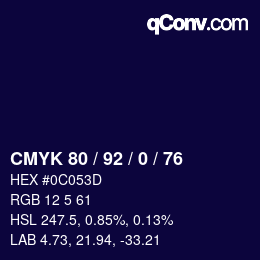 颜色代码: CMYK 80 / 92 / 0 / 76 | qconv.com