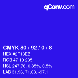 カラーコード: CMYK 80 / 92 / 0 / 8 | qconv.com
