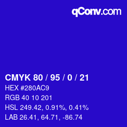 カラーコード: CMYK 80 / 95 / 0 / 21 | qconv.com