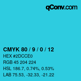 カラーコード: CMYK 80 / 9 / 0 / 12 | qconv.com