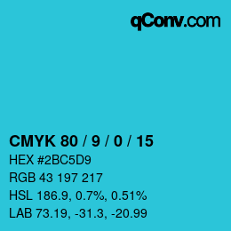 カラーコード: CMYK 80 / 9 / 0 / 15 | qconv.com