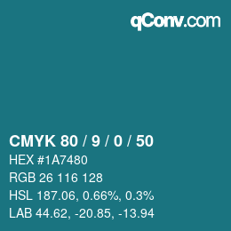 カラーコード: CMYK 80 / 9 / 0 / 50 | qconv.com