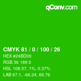 颜色代码: CMYK 81 / 0 / 100 / 26 | qconv.com