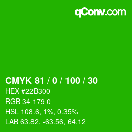 Color code: CMYK 81 / 0 / 100 / 30 | qconv.com