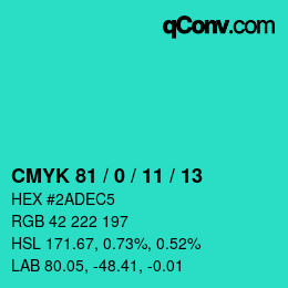 カラーコード: CMYK 81 / 0 / 11 / 13 | qconv.com