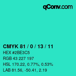 Color code: CMYK 81 / 0 / 13 / 11 | qconv.com