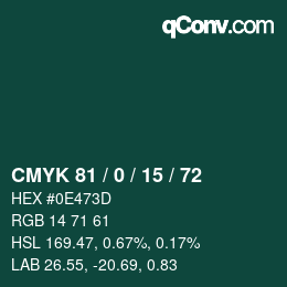 カラーコード: CMYK 81 / 0 / 15 / 72 | qconv.com