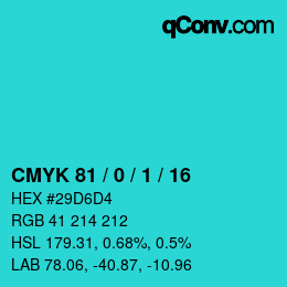 Color code: CMYK 81 / 0 / 1 / 16 | qconv.com
