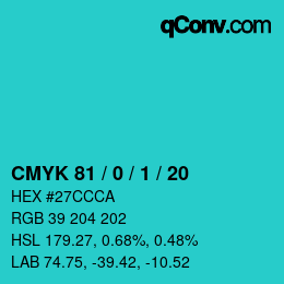 カラーコード: CMYK 81 / 0 / 1 / 20 | qconv.com