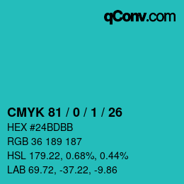 颜色代码: CMYK 81 / 0 / 1 / 26 | qconv.com