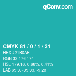 Color code: CMYK 81 / 0 / 1 / 31 | qconv.com