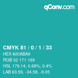 颜色代码: CMYK 81 / 0 / 1 / 33 | qconv.com