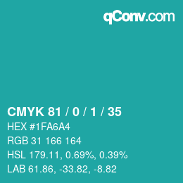 颜色代码: CMYK 81 / 0 / 1 / 35 | qconv.com