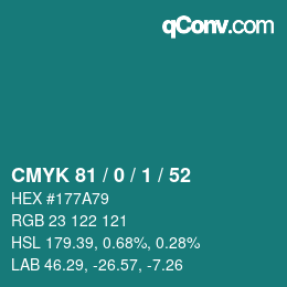 Color code: CMYK 81 / 0 / 1 / 52 | qconv.com