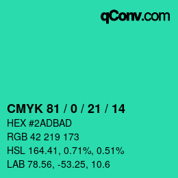 Color code: CMYK 81 / 0 / 21 / 14 | qconv.com