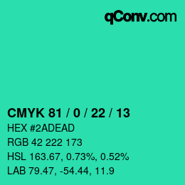 Código de color: CMYK 81 / 0 / 22 / 13 | qconv.com
