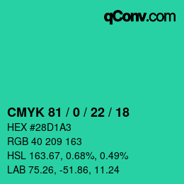 Color code: CMYK 81 / 0 / 22 / 18 | qconv.com