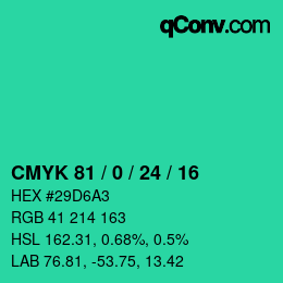 Color code: CMYK 81 / 0 / 24 / 16 | qconv.com