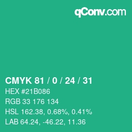 颜色代码: CMYK 81 / 0 / 24 / 31 | qconv.com