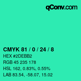 カラーコード: CMYK 81 / 0 / 24 / 8 | qconv.com