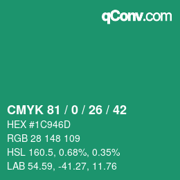 颜色代码: CMYK 81 / 0 / 26 / 42 | qconv.com