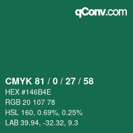 カラーコード: CMYK 81 / 0 / 27 / 58 | qconv.com