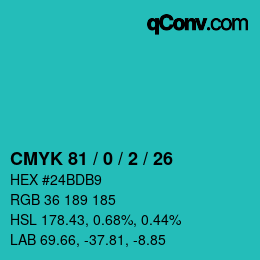 颜色代码: CMYK 81 / 0 / 2 / 26 | qconv.com