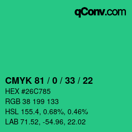 Farbcode: CMYK 81 / 0 / 33 / 22 | qconv.com