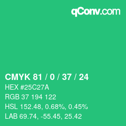 Color code: CMYK 81 / 0 / 37 / 24 | qconv.com
