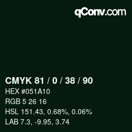 Farbcode: CMYK 81 / 0 / 38 / 90 | qconv.com
