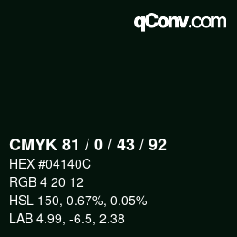 カラーコード: CMYK 81 / 0 / 43 / 92 | qconv.com