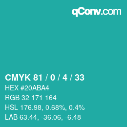 颜色代码: CMYK 81 / 0 / 4 / 33 | qconv.com
