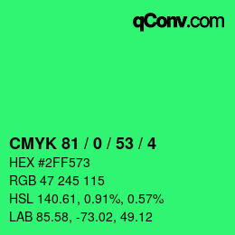 カラーコード: CMYK 81 / 0 / 53 / 4 | qconv.com