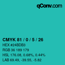 Color code: CMYK 81 / 0 / 5 / 26 | qconv.com