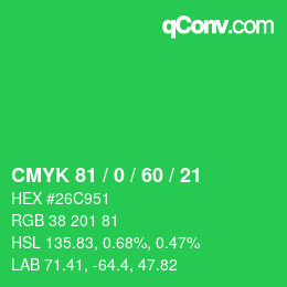 Color code: CMYK 81 / 0 / 60 / 21 | qconv.com