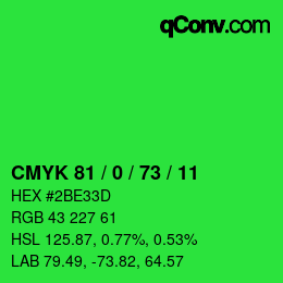 颜色代码: CMYK 81 / 0 / 73 / 11 | qconv.com