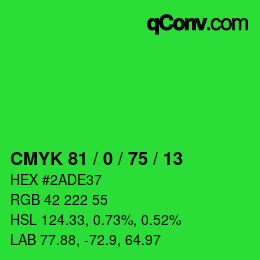 颜色代码: CMYK 81 / 0 / 75 / 13 | qconv.com